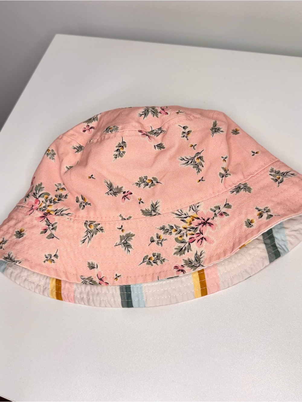 Billabong x The Salty Blonde Pink Floral Reversible Striped Bucket Hat
